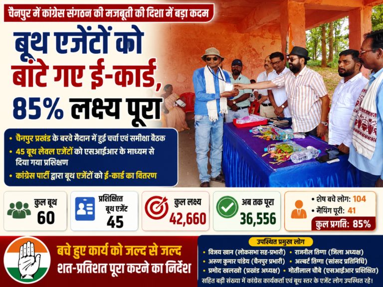 एसआईआर अभियान में तेजी, चैनपुर में 45 बूथ एजेंट प्रशिक्षित, 85 प्रतिशत कार्य पूर्ण