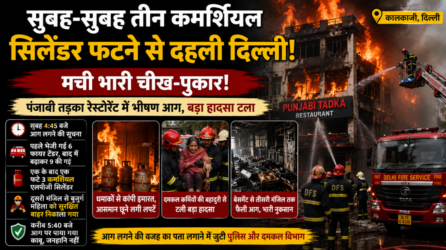सुबह-सुबह तीन कमर्शियल सिलेंडर फटने से दहली दिल्ली, मची भारी चीख-पुकार!