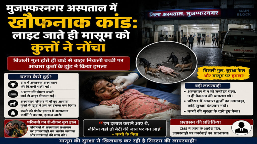 मुजफ्फरनगर अस्पताल में खौफनाक कांड: लाइट जाते ही मासूम को कुत्तों ने नोंचा