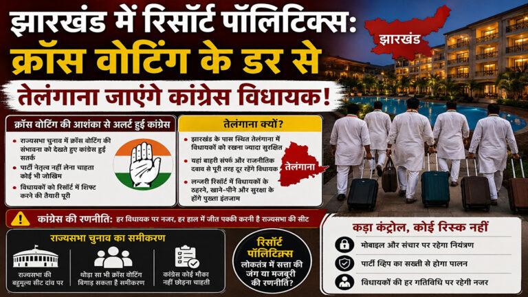 झारखंड में रिसॉर्ट पॉलिटिक्स: क्रॉस वोटिंग के डर से तेलंगाना जाएंगे कांग्रेस विधायक! झारखंड में रिसॉर्ट पॉलिटिक्स शुरू