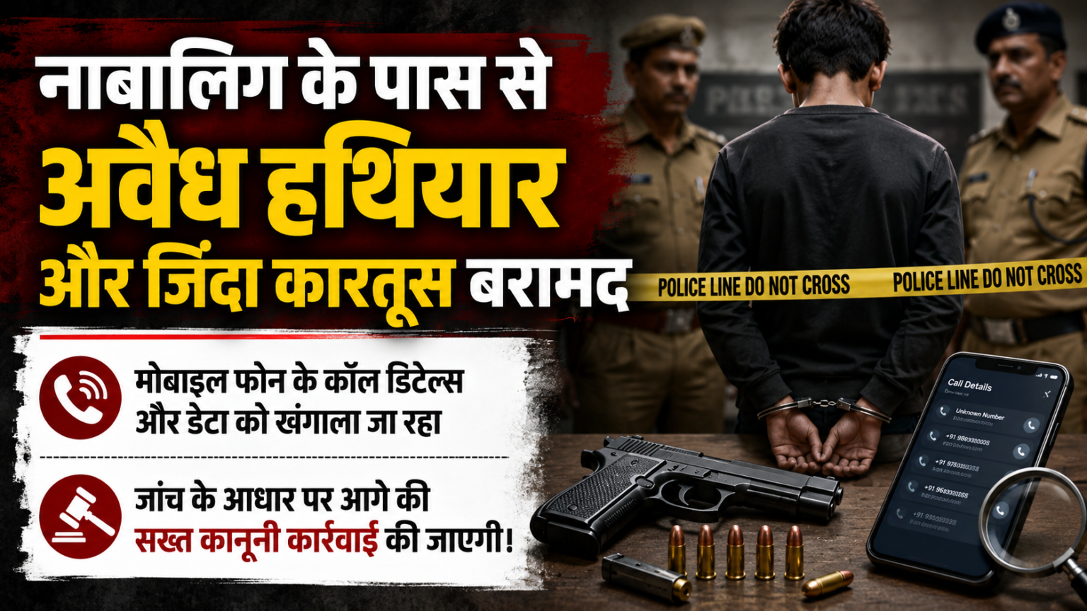 पति-पत्नी के झगड़े की जांच करने पहुंची पुलिस, नाबालिग के पास से मिला देशी कट्टा और कारतूस