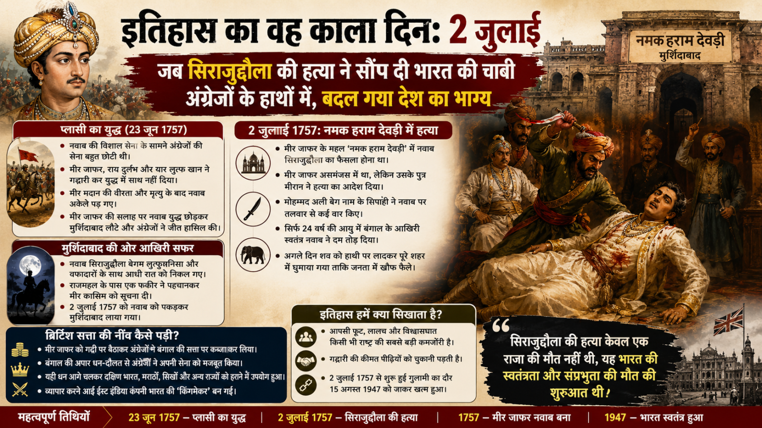 इतिहास का वह काला दिन जब सिराजुद्दौला की हत्या ने अंग्रेजों के हाथों में सौंप दी भारत की चाबी