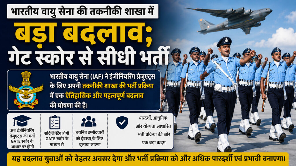 भारतीय वायु सेना की तकनीकी शाखा में बड़ा बदलाव; गेट स्कोर से सीधी भर्ती