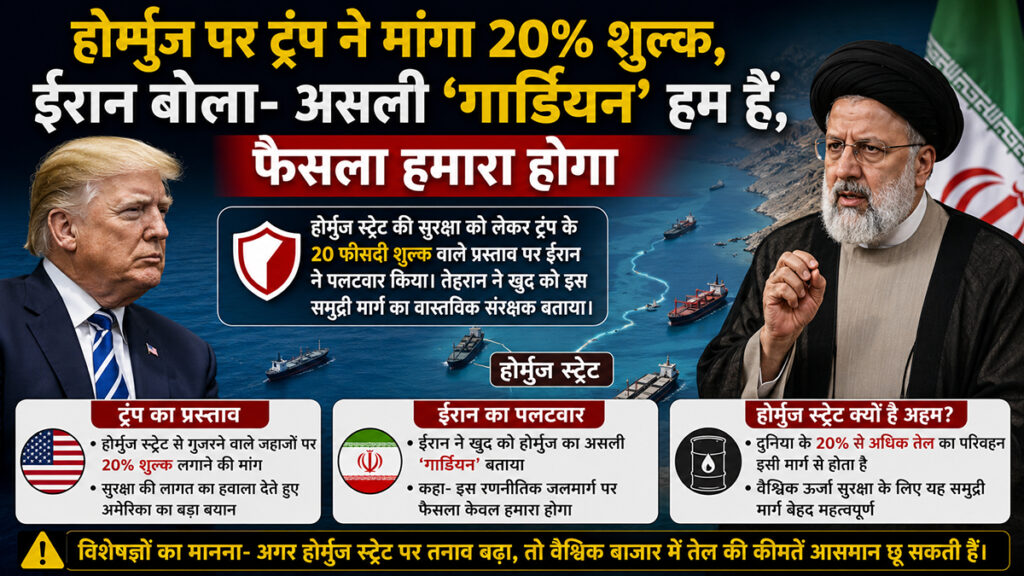 होर्मुज पर ट्रंप ने मांगा 20% शुल्क, ईरान बोला- असली ‘गार्डियन’ हम हैं, फैसला हमारा होगा