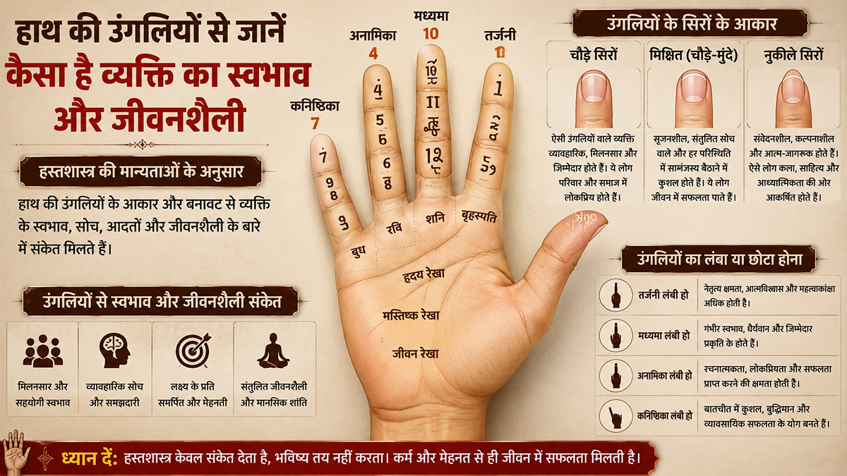 हाथ की उंगलियों से जानें कैसा है व्यक्ति का स्वभाव और जीवनशैली