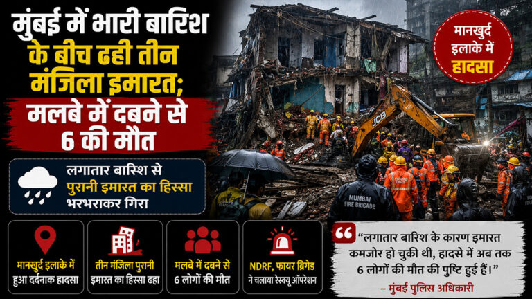 मुंबई में भारी बारिश के बीच ढही तीन मंजिला इमारत; मलबे में दबने से 6 की मौ’त