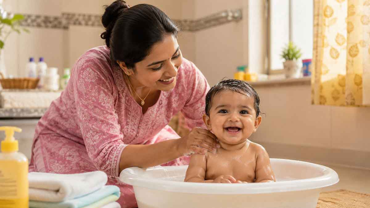 शिशुओं को नहलाते समय